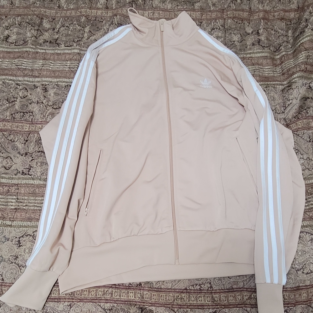 Adidas Beige Track Jacket with White Stripes
